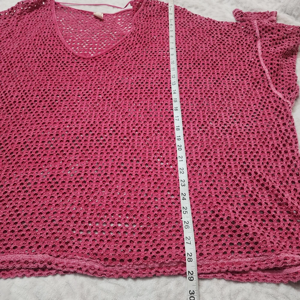 We the Free/Free People Napa Tee/Cover-Up Open Knit Crochet Oversized Sz L Pink